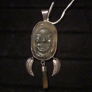 Sterling/Labradorite/Tourmaline Carved Pendant